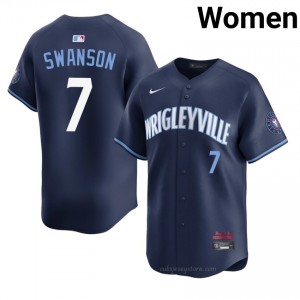 Dansby Swanson #7 Chicago Cubs City Connect Baseball Jersey | Classic Women Navy Embroidery Edition xhq56l26